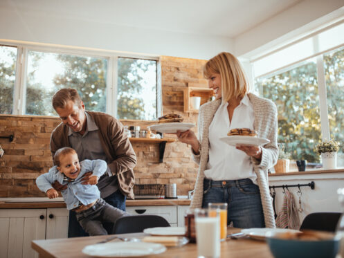 Family having party during breakfast time